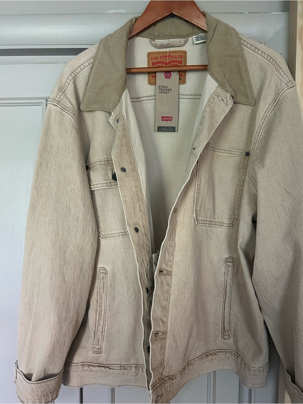 Levi's Cream Denim Jacket with Tan Cord Collar
